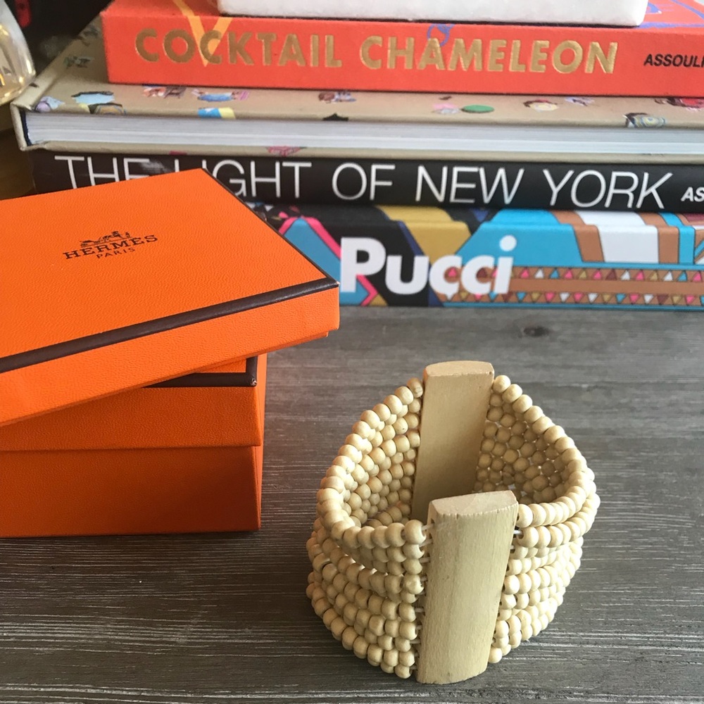 Nordstrom Ivory/Cream Wood Stretch Beaded Bracelet